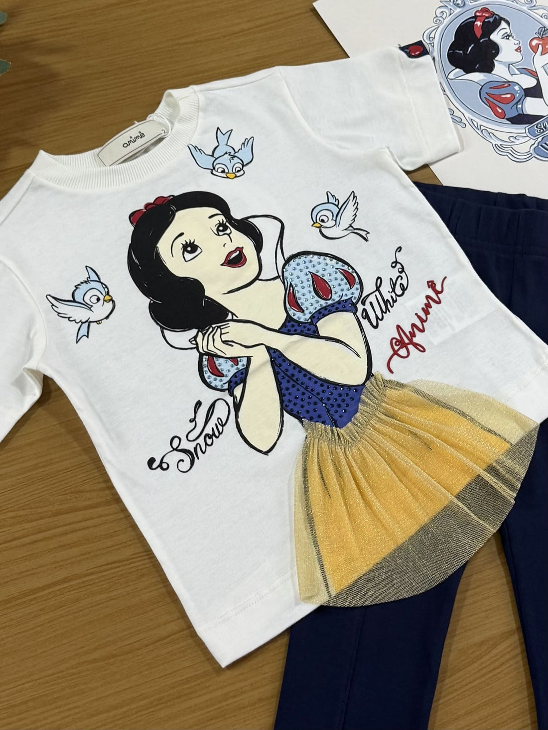 Conjunto Infantil Animê Calça Legging e Blusa Manga Curta Branca de Neve Disney
