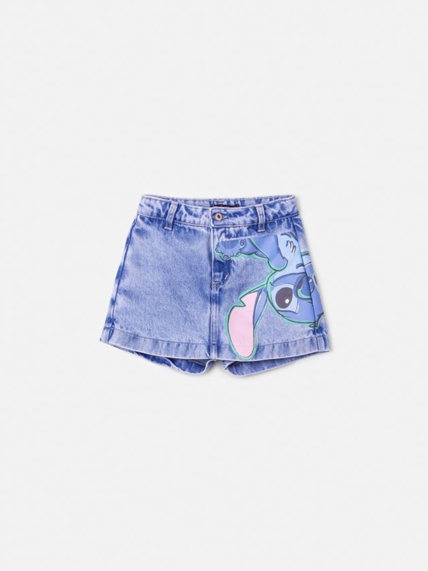 Shorts Saia infantil Animê Jeans Stitch Disney
