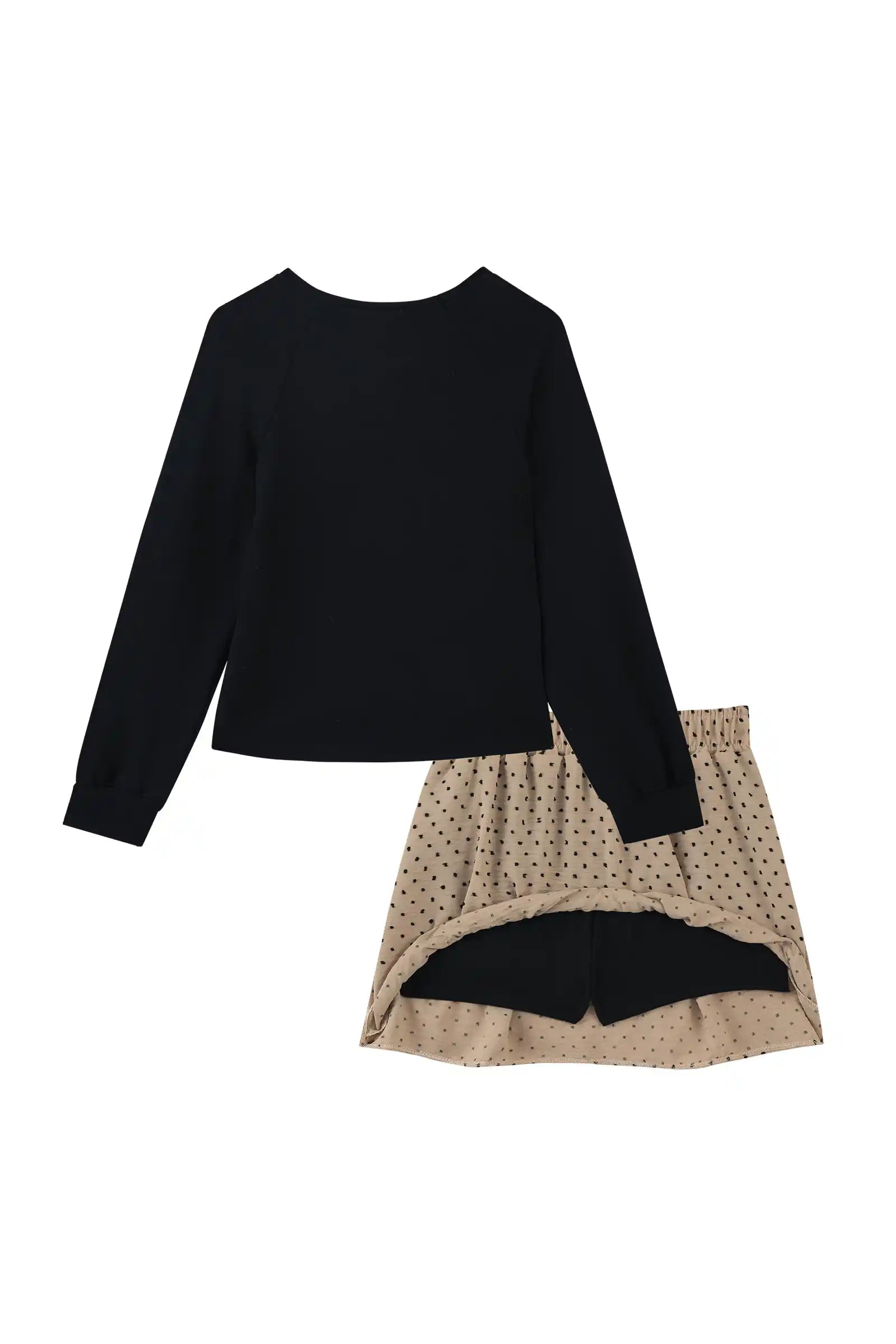 Conjunto Infantil Kukiê Inverno com Saia Bege e Blusa Manga Longa Corações