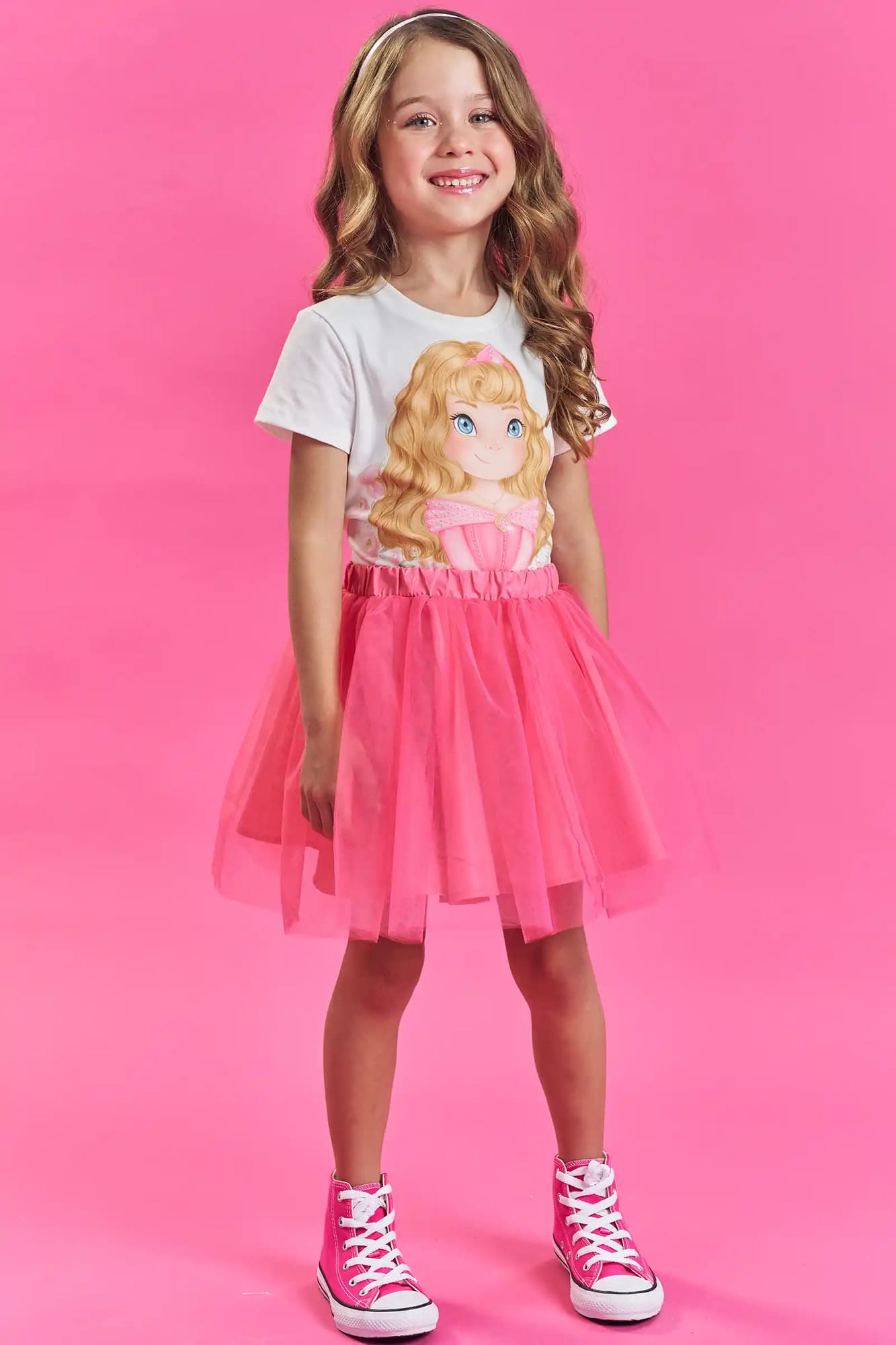 Saia Infantil Kukiê Verão em Tule Rosa Escuro