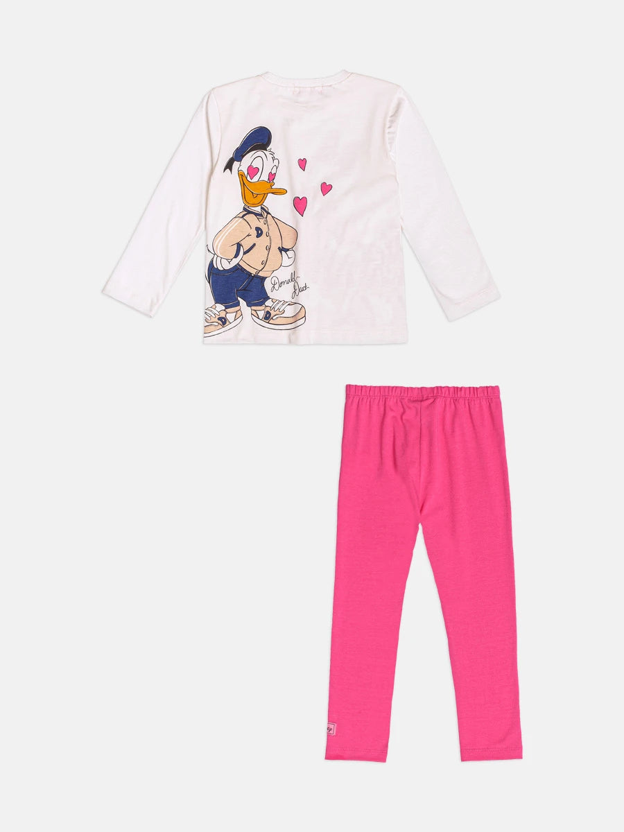 Conjunto Infantil Momi Inverno com Calça Legging Rosa e Blusa Manga Longa Daisy e Donald Love Disney