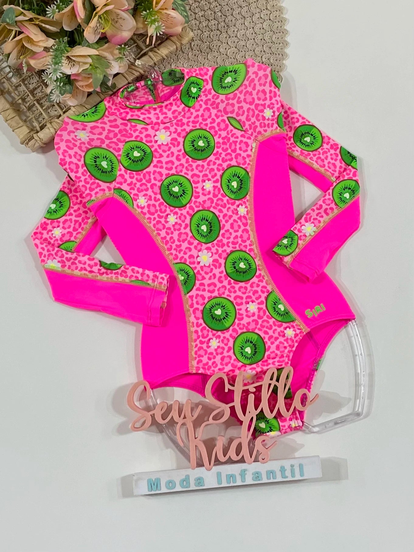 Maiô Infantil Siri Kids Cropped Manga Longa Rosa Tati Kiwi 43075