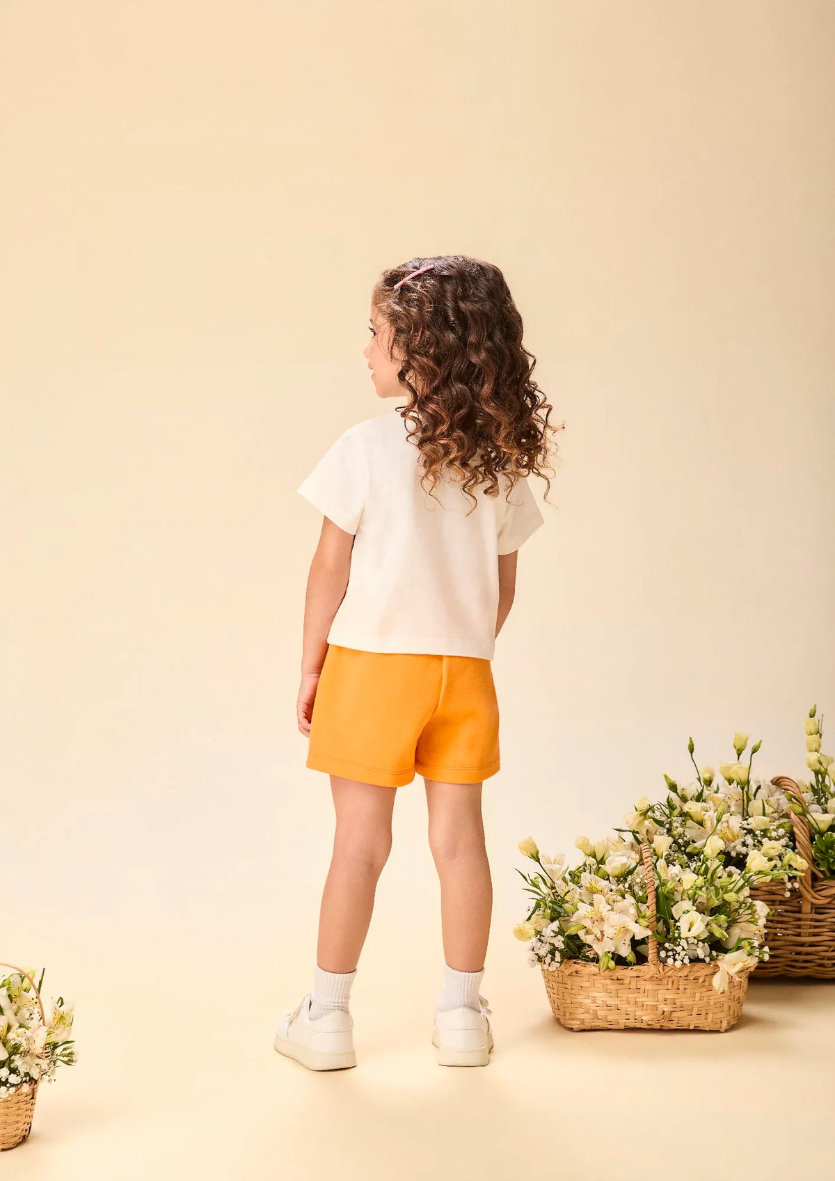 Conjunto Infantil Menina Momi Shorts Laranja e Blusa Sun & Fun Strass