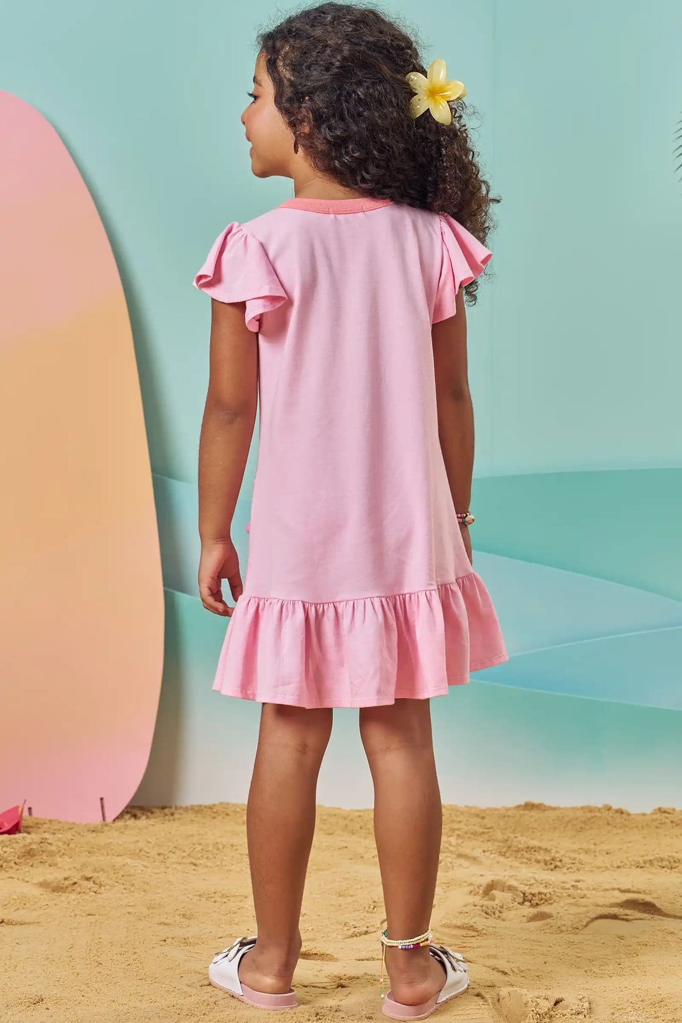 Vestido Infantil Kukiê Verão Rosa Ursinha Musical