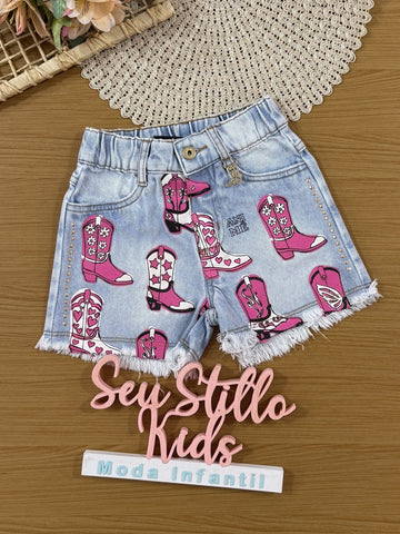 Shorts Infantil Animê Verão Jeans Country