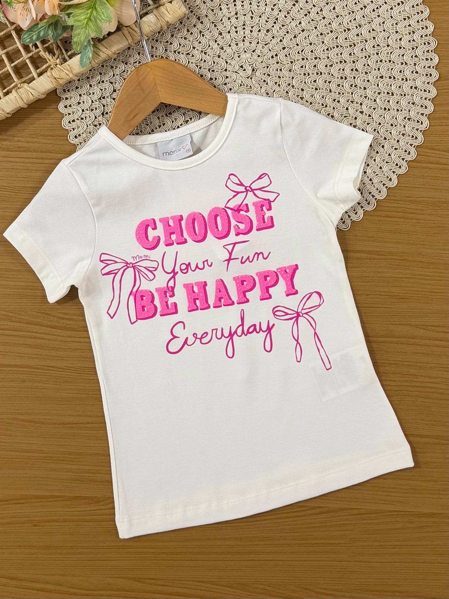 Conjunto Infantil Momi Inverno com Shorts Saia Rosa e Blusa Manga Curta Choose be Happy