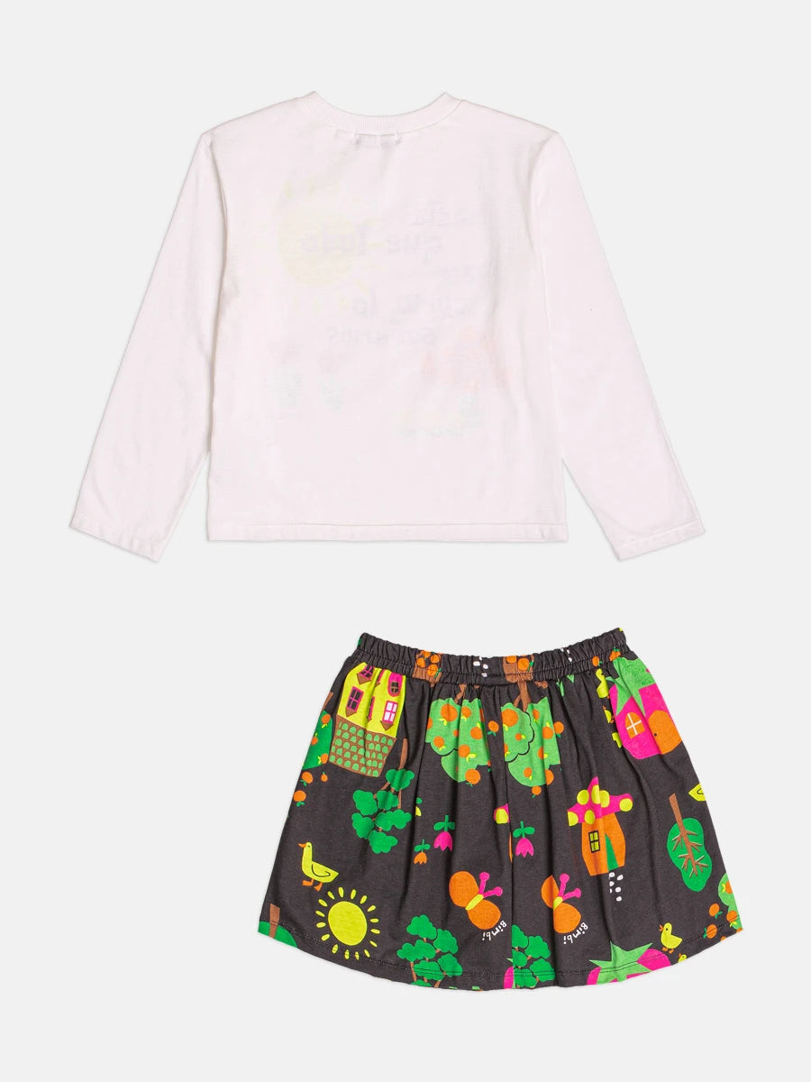 Conjunto Infantil Bimbi Inverno com Saia Preta e Blusa Manga Longa Cogumelo Feliz