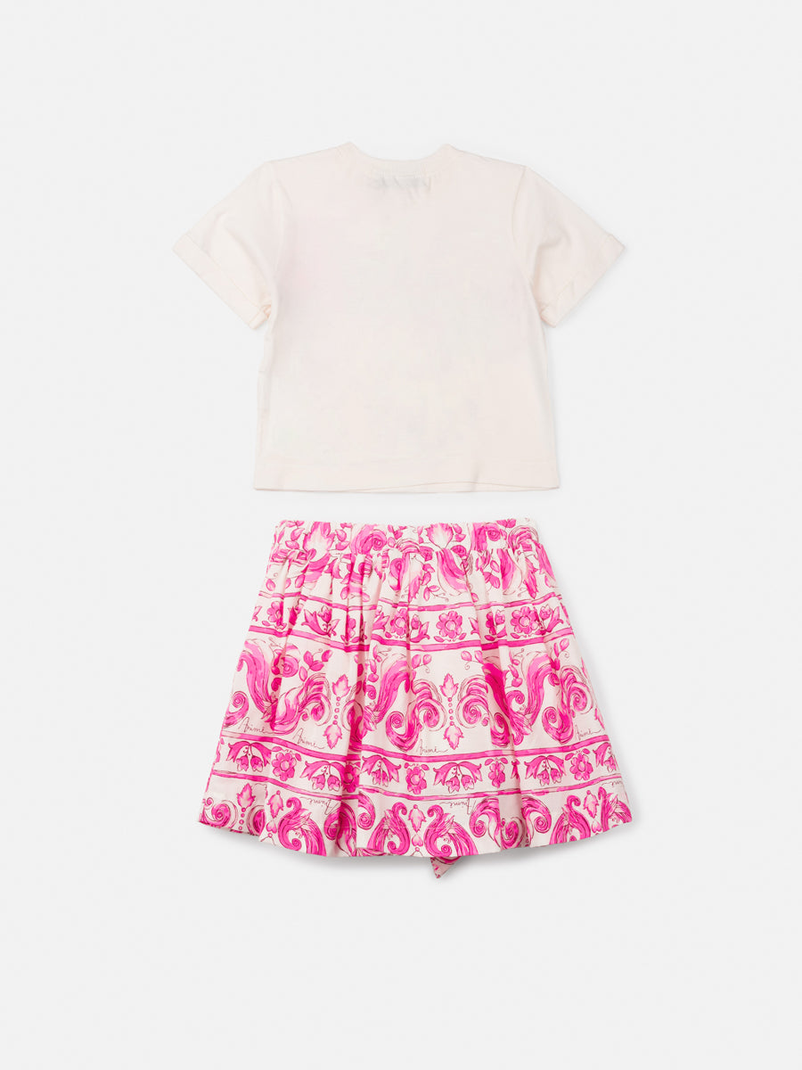 Conjunto Infantil Animê Verão Saia e Blusa Minnie Rosa