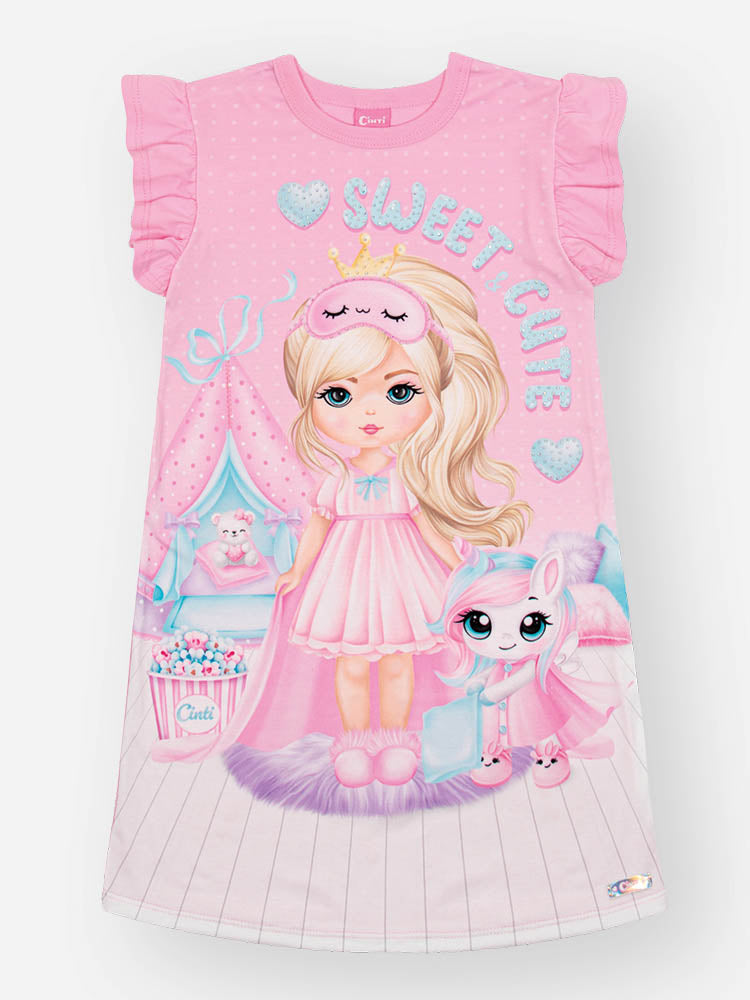 Camisola Infantil Cinti Verão Rosa Menininha e Unicórnio Sweet Cute