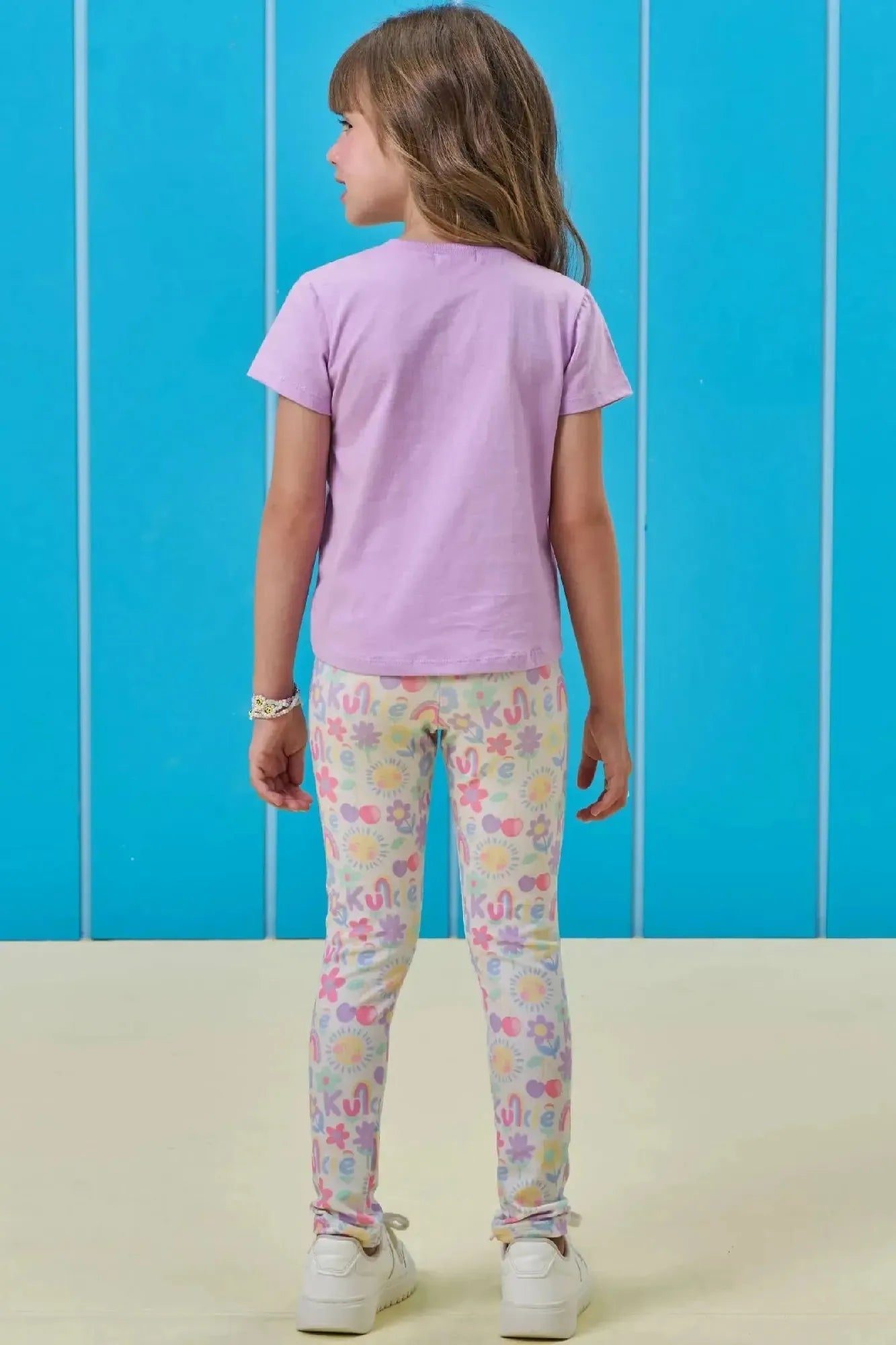 Calça Legging Infantil Kukiê Off White Verão Flores
