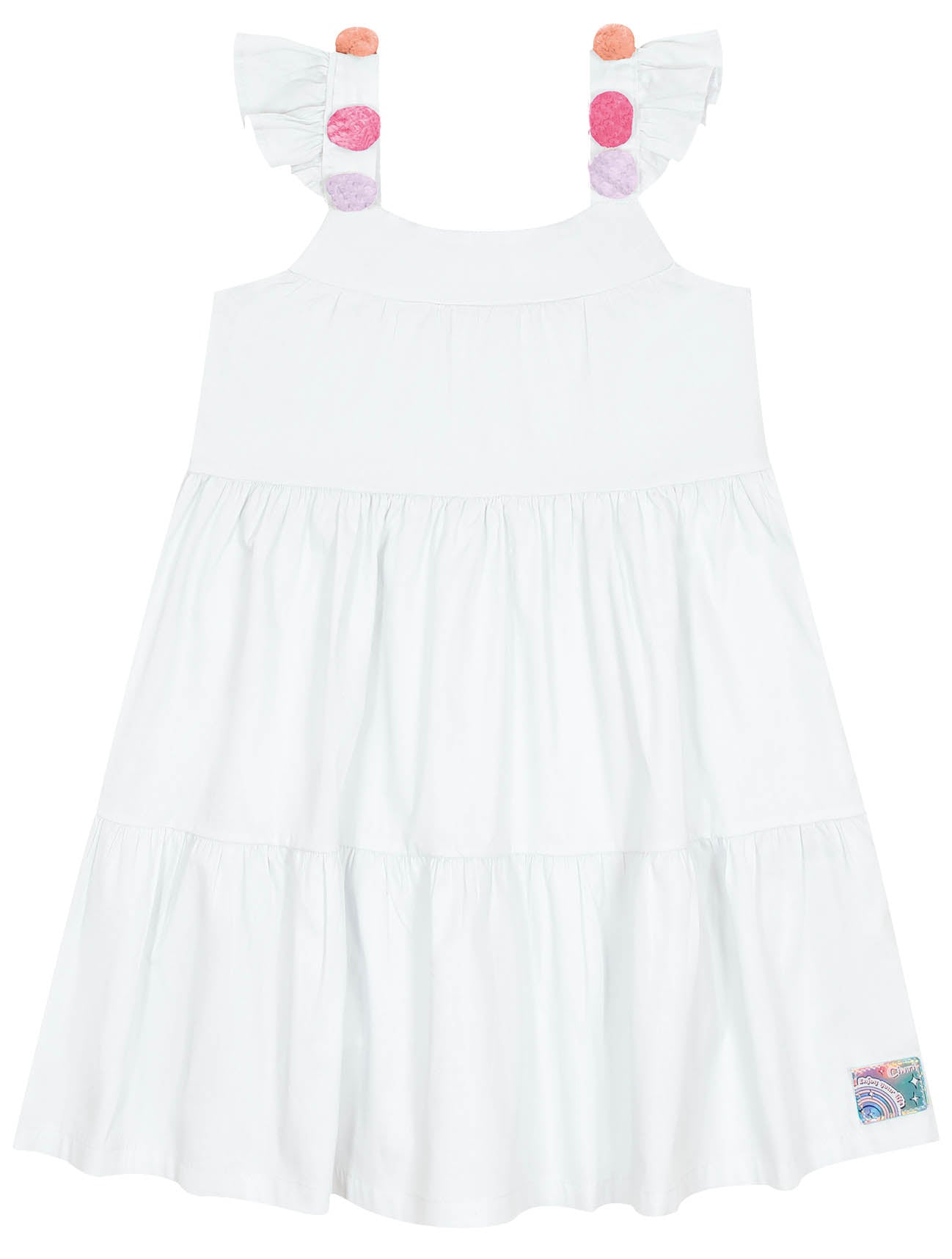 Vestido Infantil Cinti Verão Branco Pompom