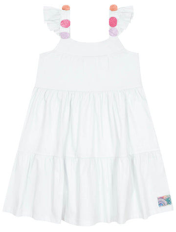 Vestido Infantil Cinti Verão Branco Pompom