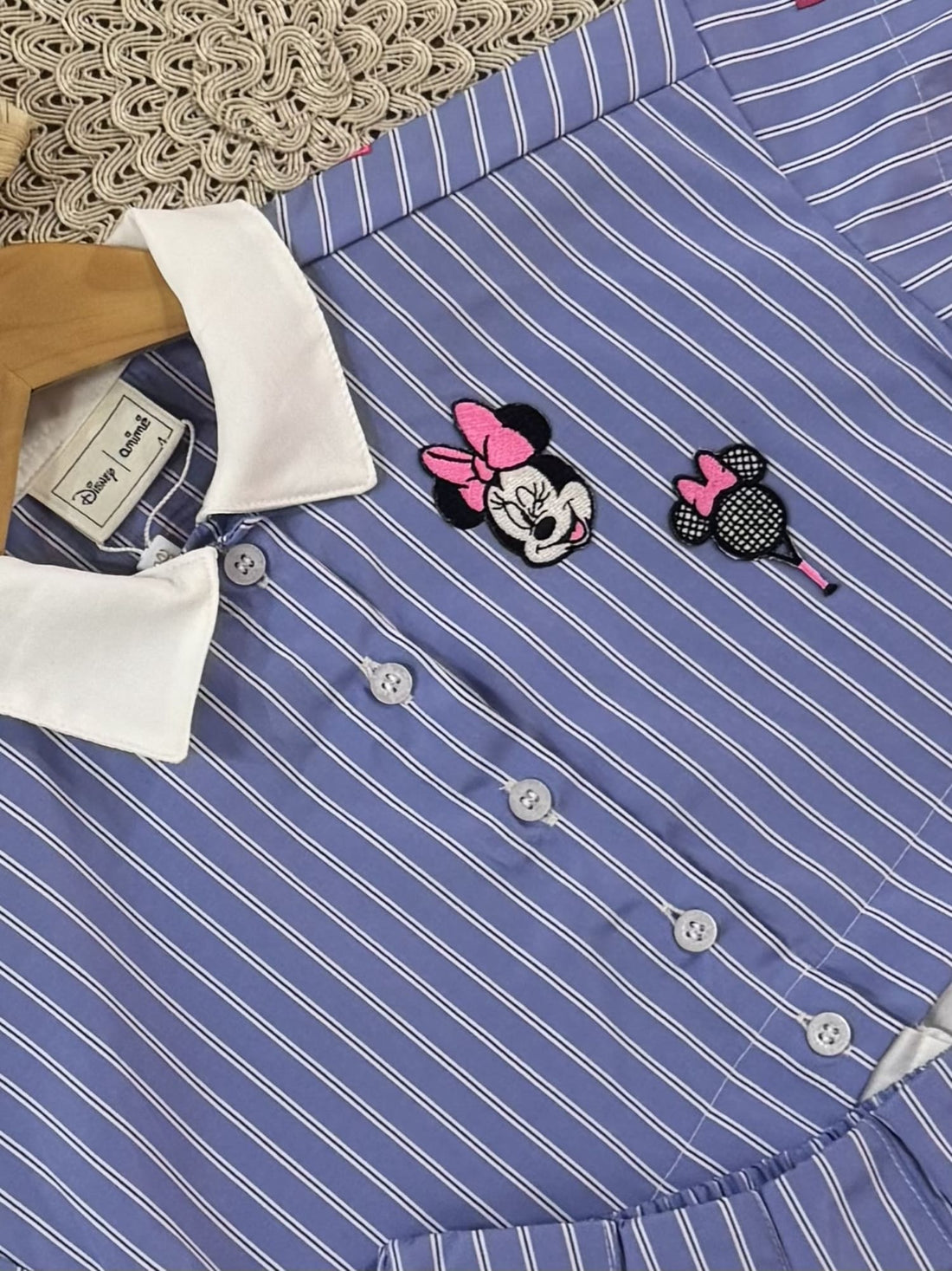 Conjunto Infantil Animê Verão com Shorts Camiseta Azul Listrada Minnie Disney