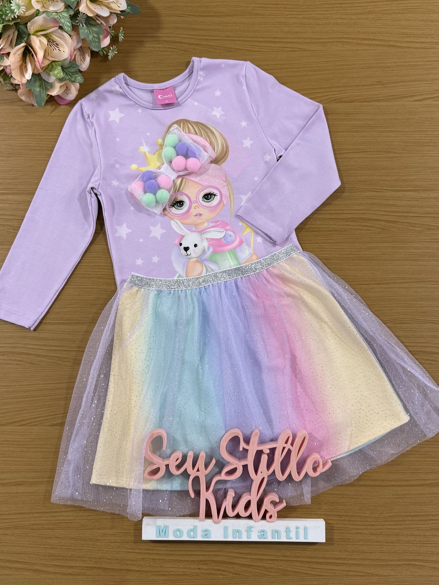 Conjunto Infantil Cinti Inverno Saia e Blusa Lilás Menina Laço