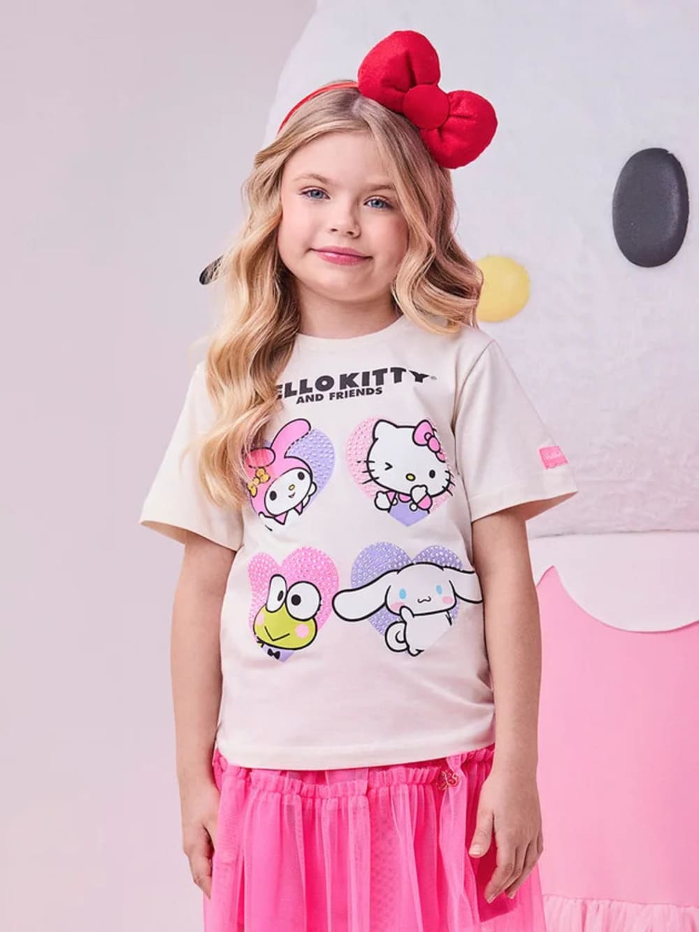 Blusa Infantil Momi Verão Bege Hello Kitty e Amigos