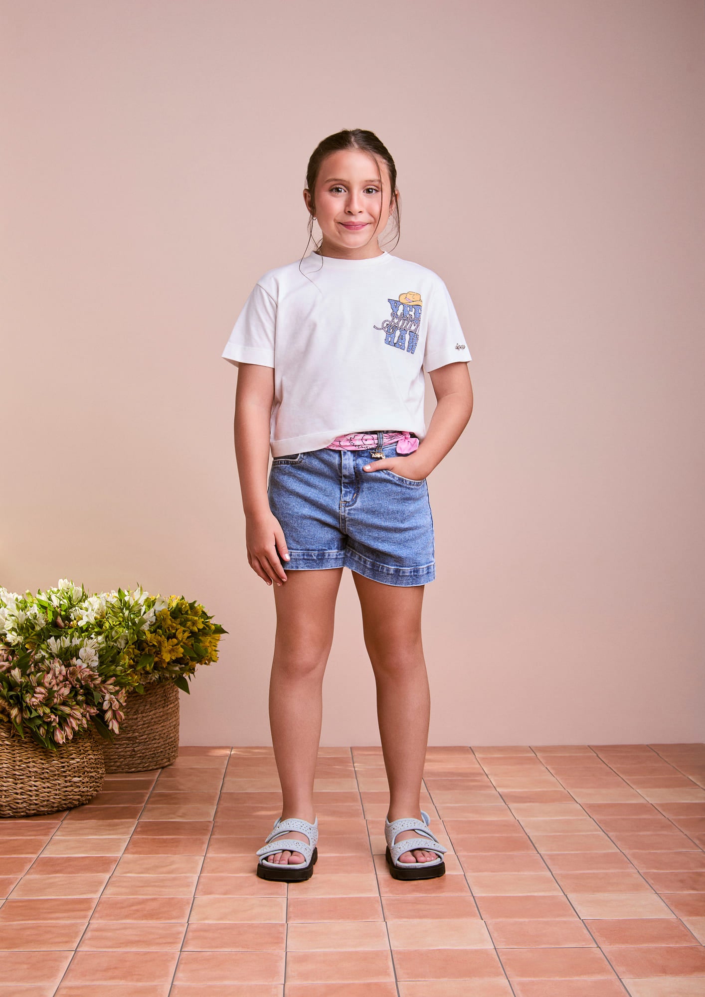 Blusa Infantil Animê Verão Branca Stitch Cowboy Disney
