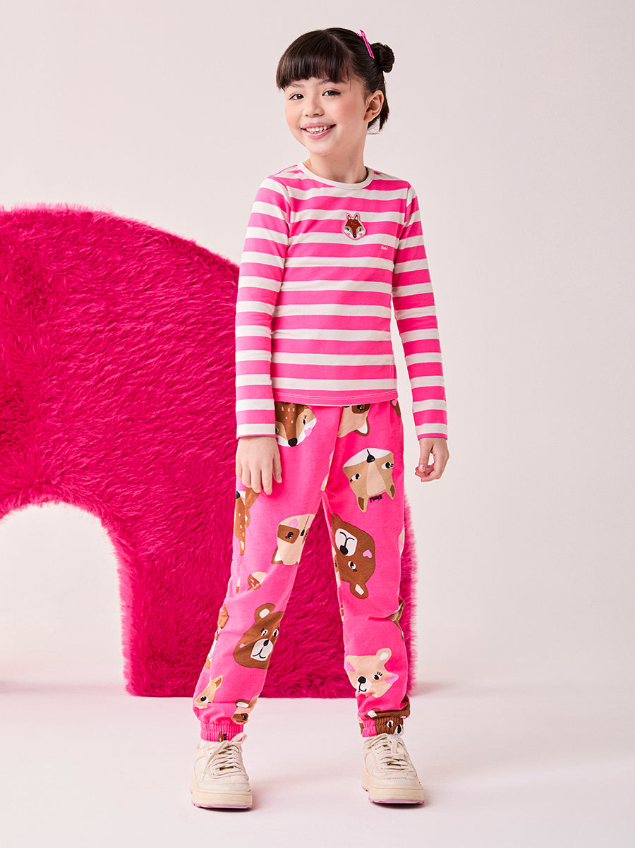 Conjunto Infantil Bimbi Inverno com Calça e Jaqueta Rosa Bichinhos