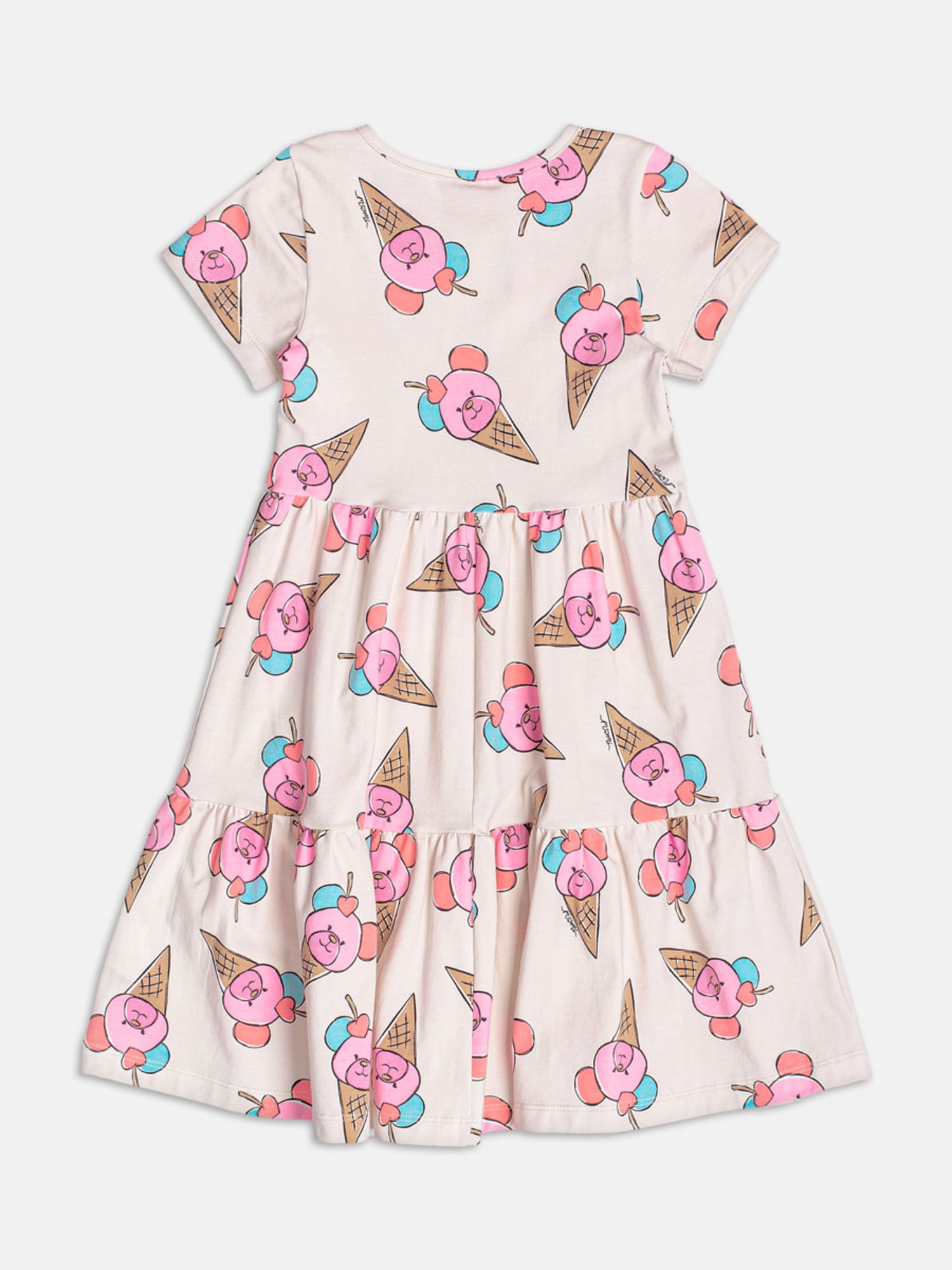 Vestido Infantil Momi Verão Bege Ursinho Sorvetinho