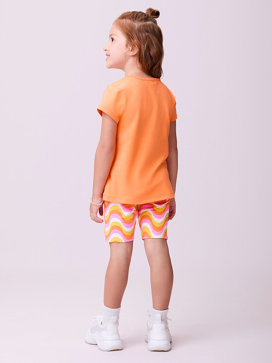 Conjunto Infantil Momi Verão Shorts Ciclista Ondas e Blusa Laranja Friends