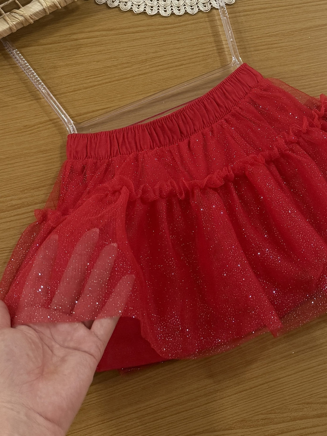 Saia Infantil Cinti Verão Vermelha em Tule com Glitter