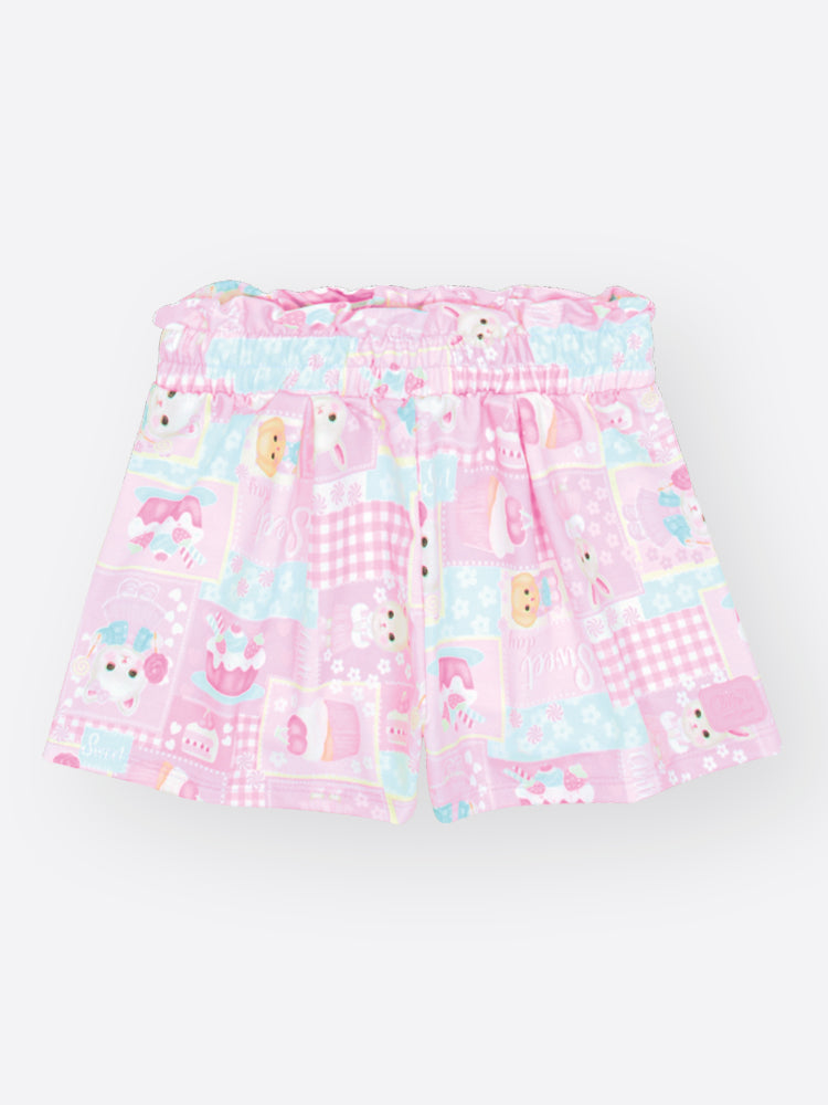 Conjunto Infantil Cinti Inverno com Shorts e Blusa Manga Longa Lilás Gatinha Docinhos