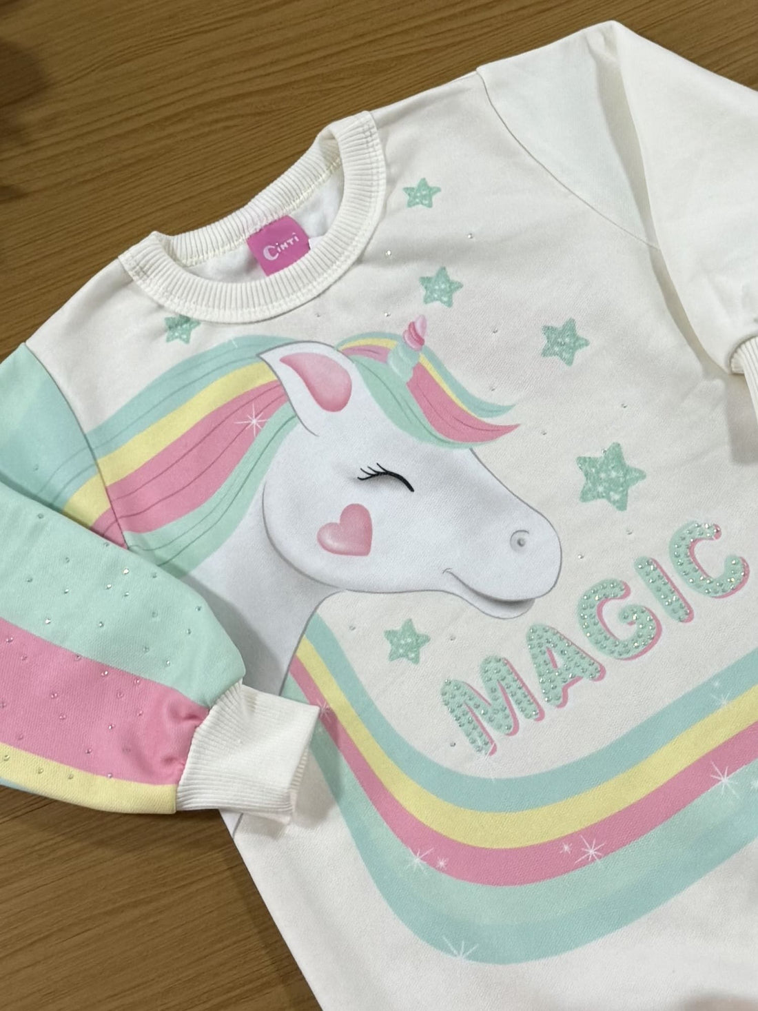 Vestido Infantil Cinti Inverno Flanelado Off White Unicórnio