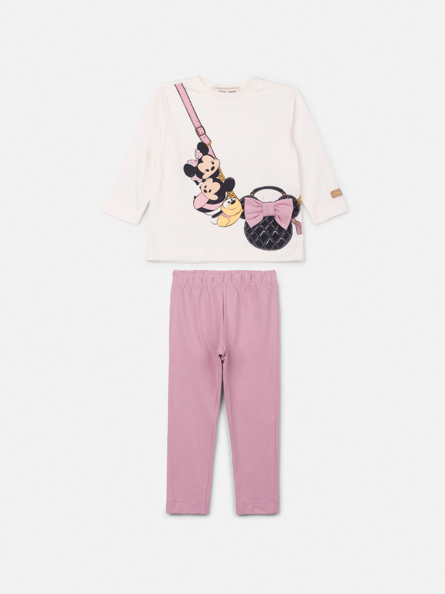 Conjunto Infantil Animê Inverno com Legging Rosa e Blusa Manga Longa Minnie Bolsinha Disney