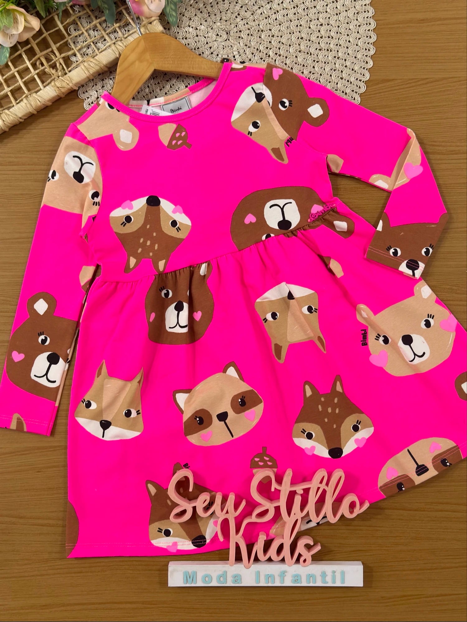 Vestido Infantil Bimbi Inverno Rosa Bichinhos