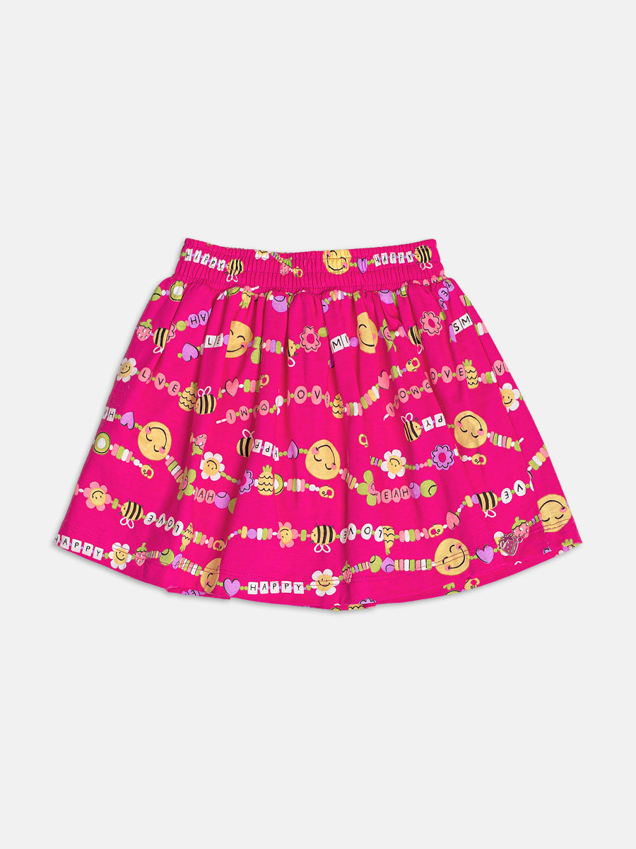 Conjunto Infantil Momi Verão com Saia Rosa e Blusa Branca Bolsinha Smile 3D