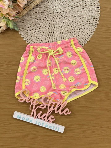 Shorts Infantil Kukiê Verão Nylon Rosa Solzinho