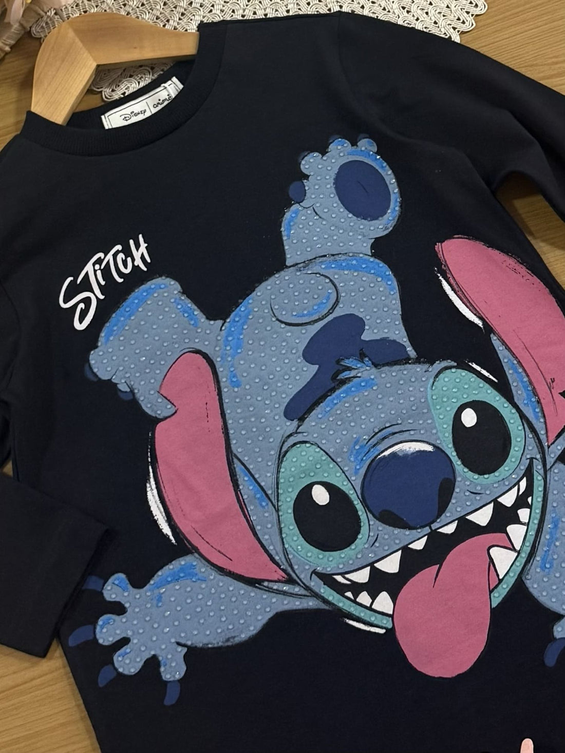 Vestido Infantil Inverno Preto Stitch com Strass