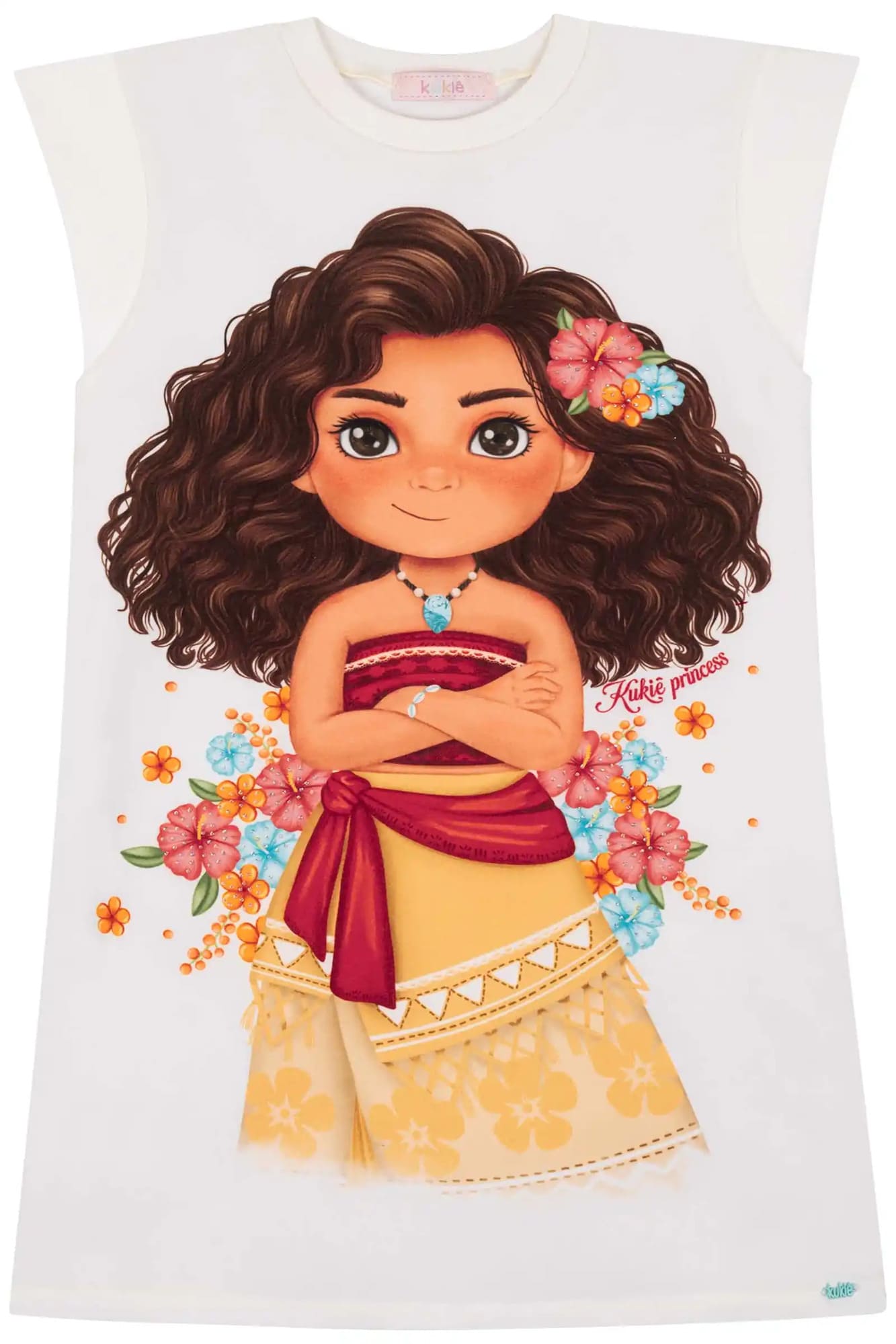 Vestido Infantil Kukiê Verão Branco Princesa Moana