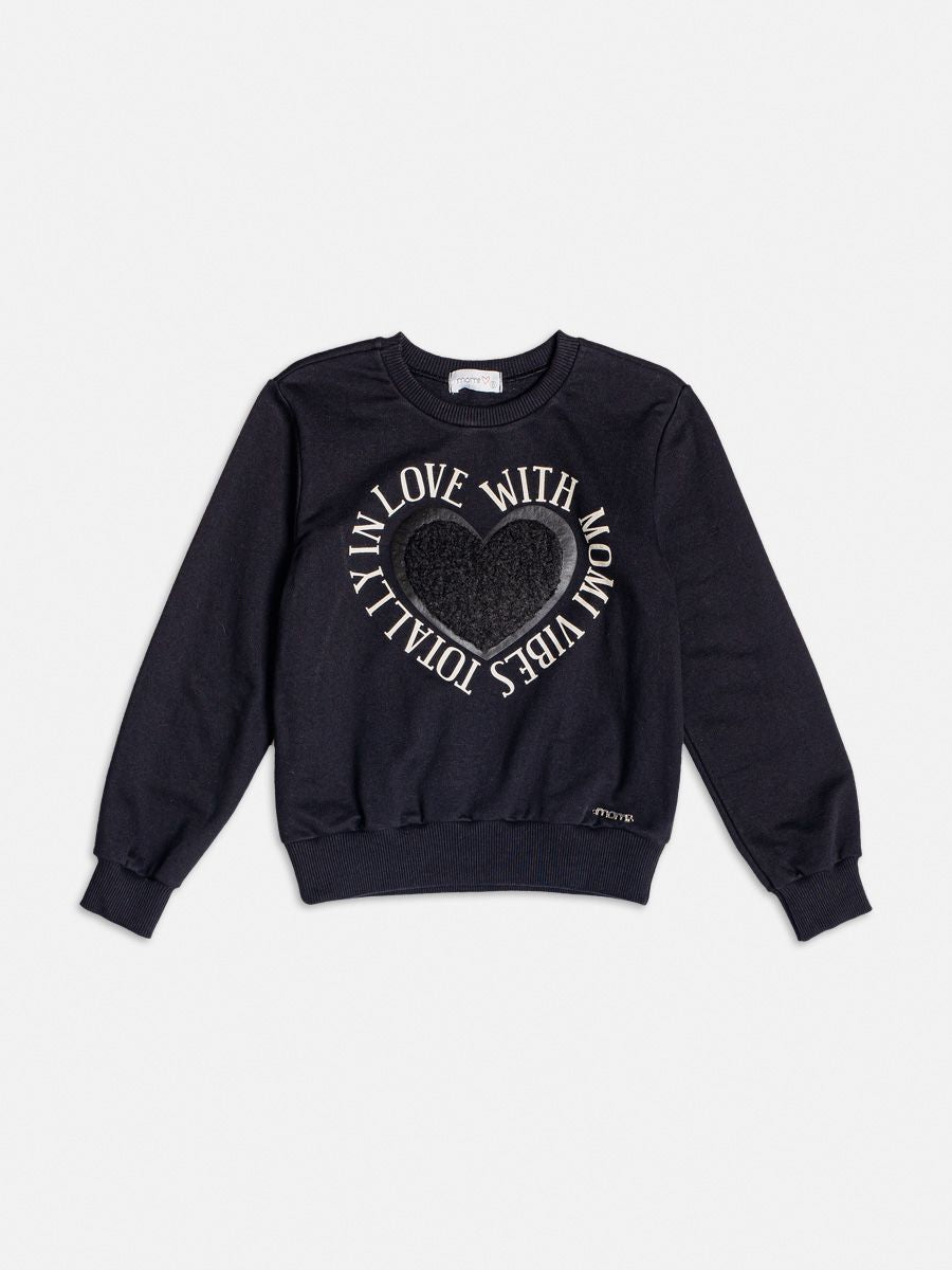 Moletom Infantil Momi Inverno Preto Coração