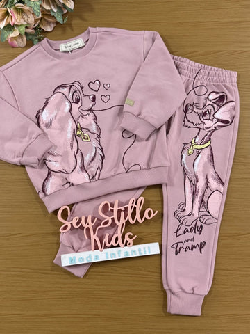 Conjunto Infantil Animê Inverno com Calça e Casaco Rosa Dama Disney