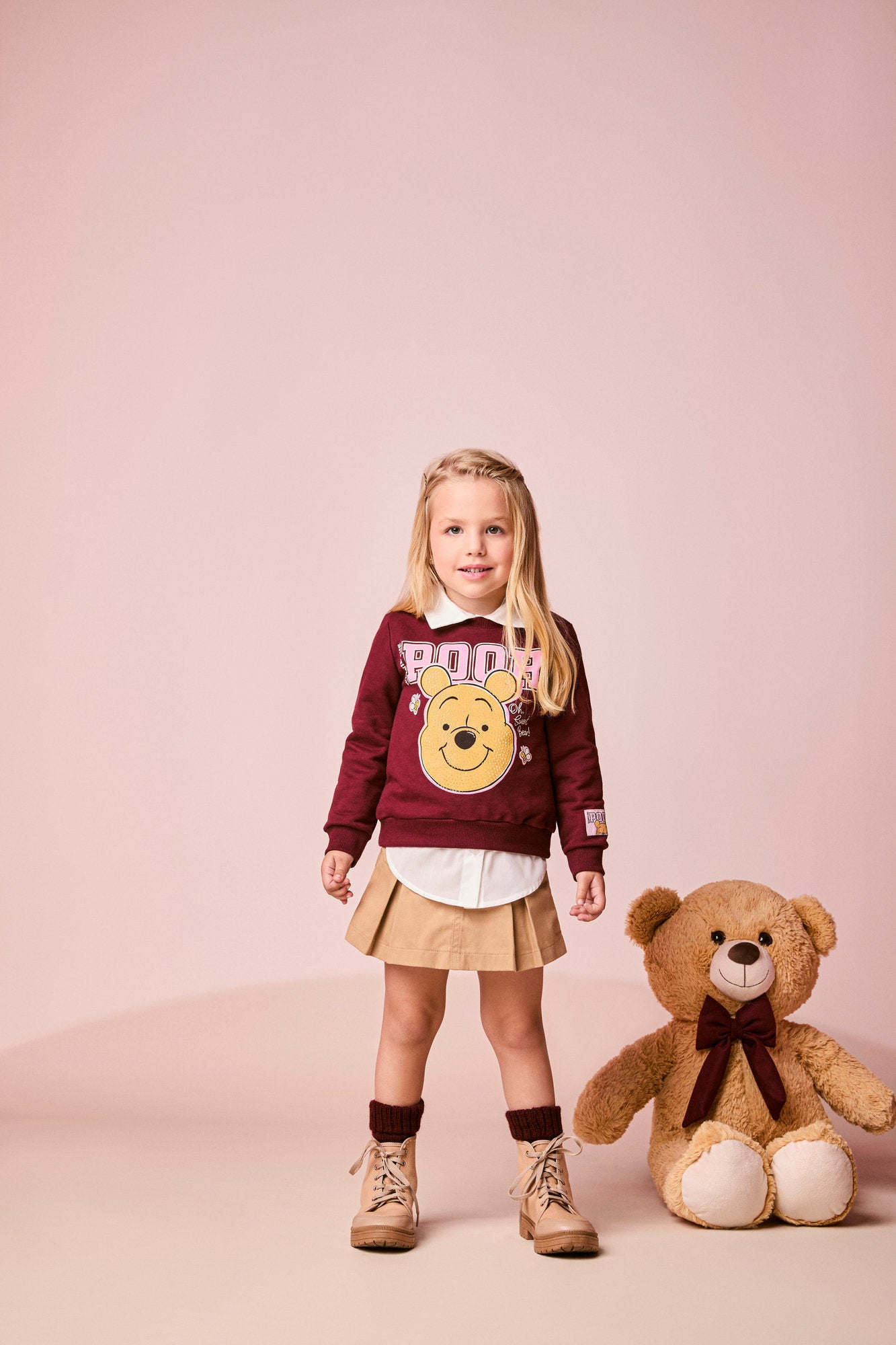 Moletom Infantil Momi Inverno sem Flanela Vinho Ursinho Pooh com Strass