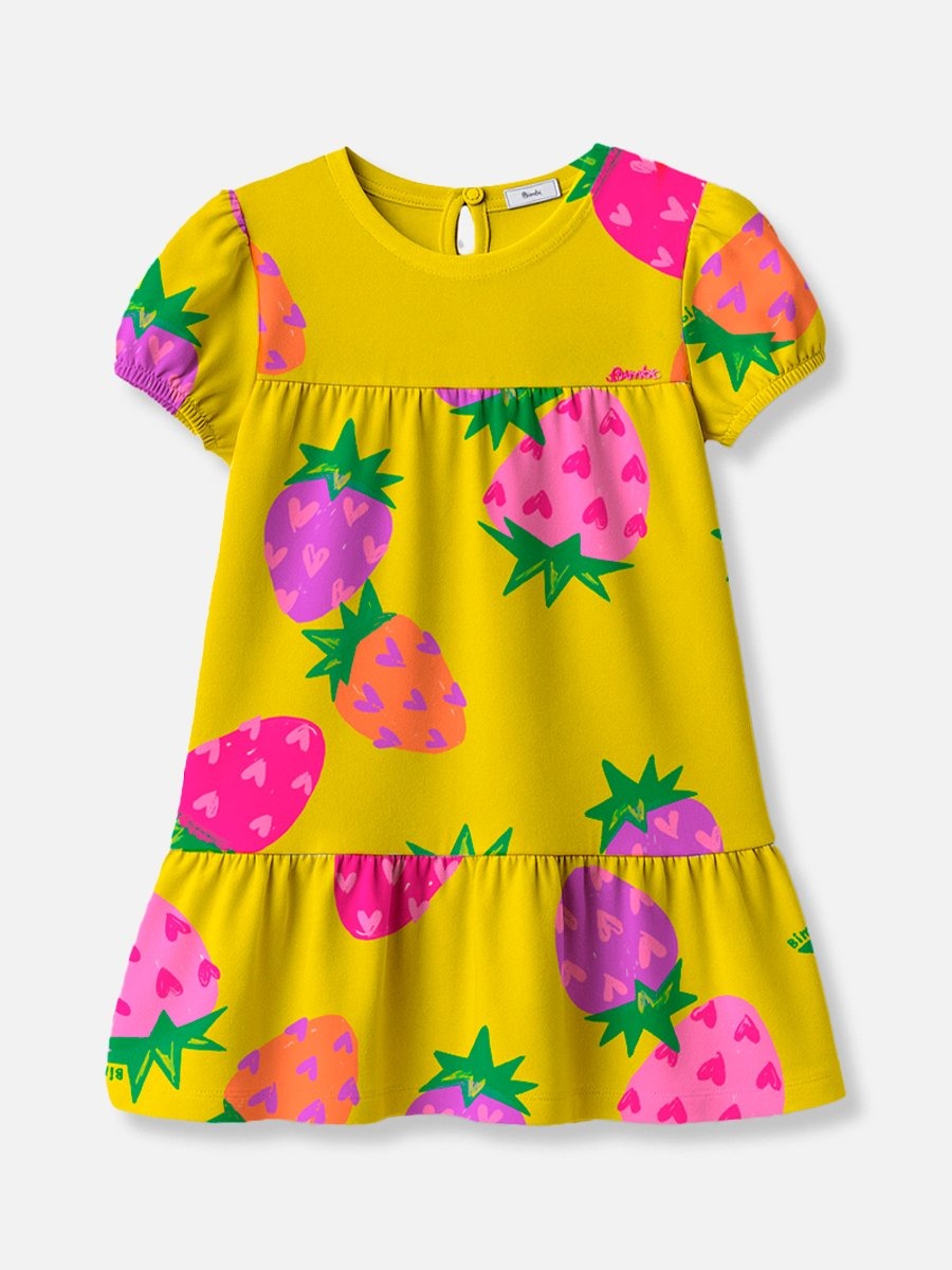 Vestido Infantil Bimbi Verão Amarelo Moranguinho