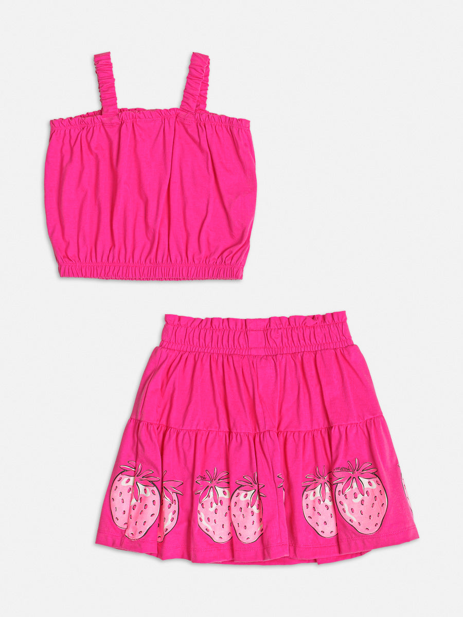 Conjunto Infantil Momi Verão Saia e Cropped Rosa Morango