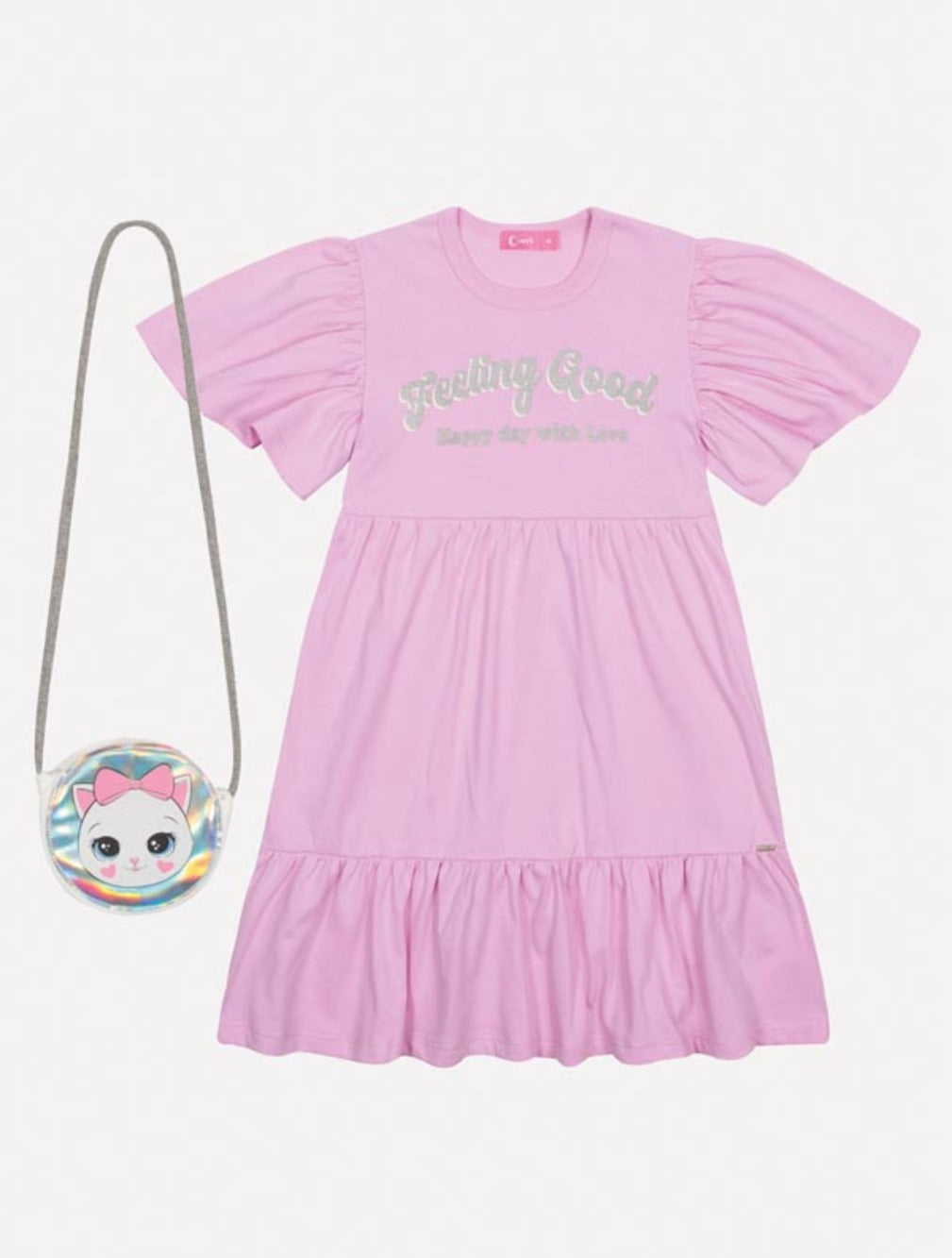 Vestido Infantil Cinti Verão Lilás com Bolsinha Gatinha