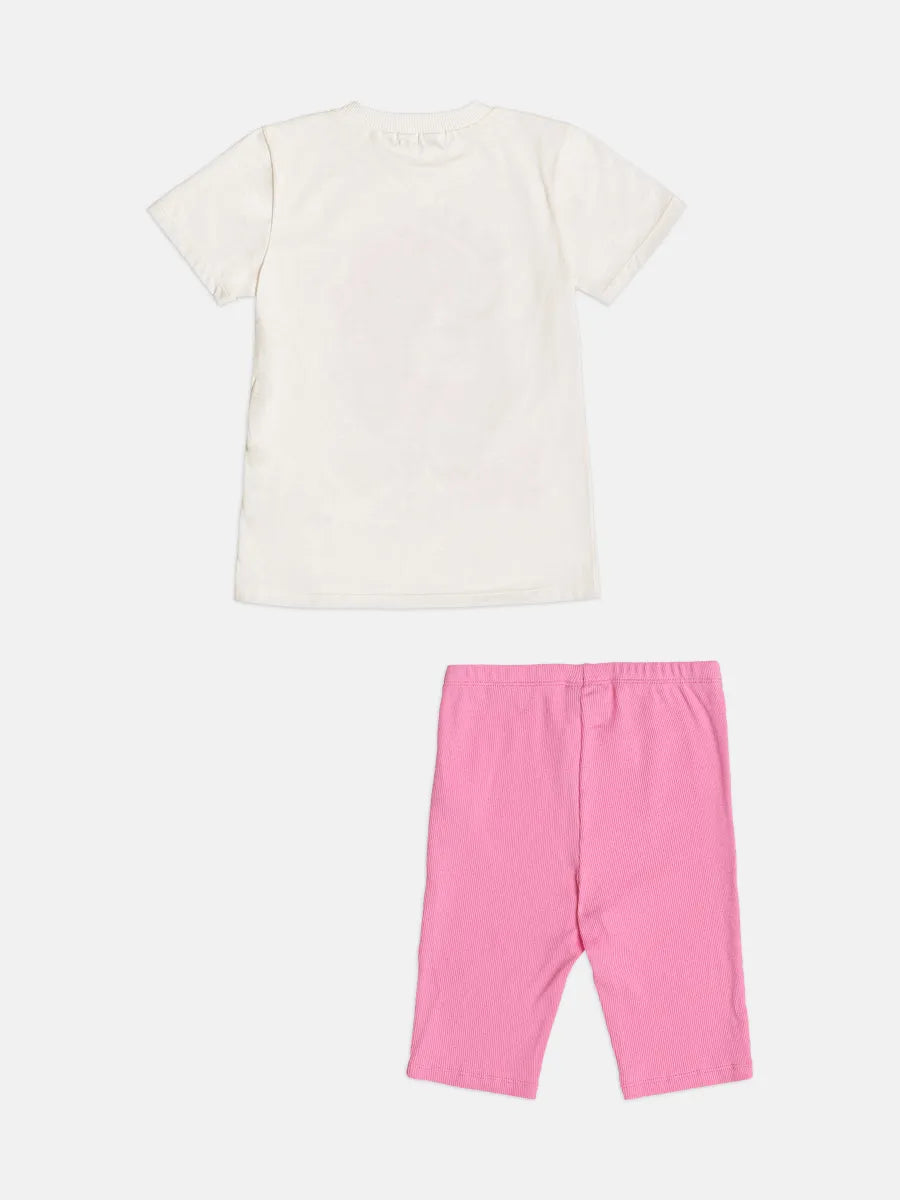 Conjunto Infantil Menina Bimbi Shorts Ciclista Rosa e Blusa Cachorrinha