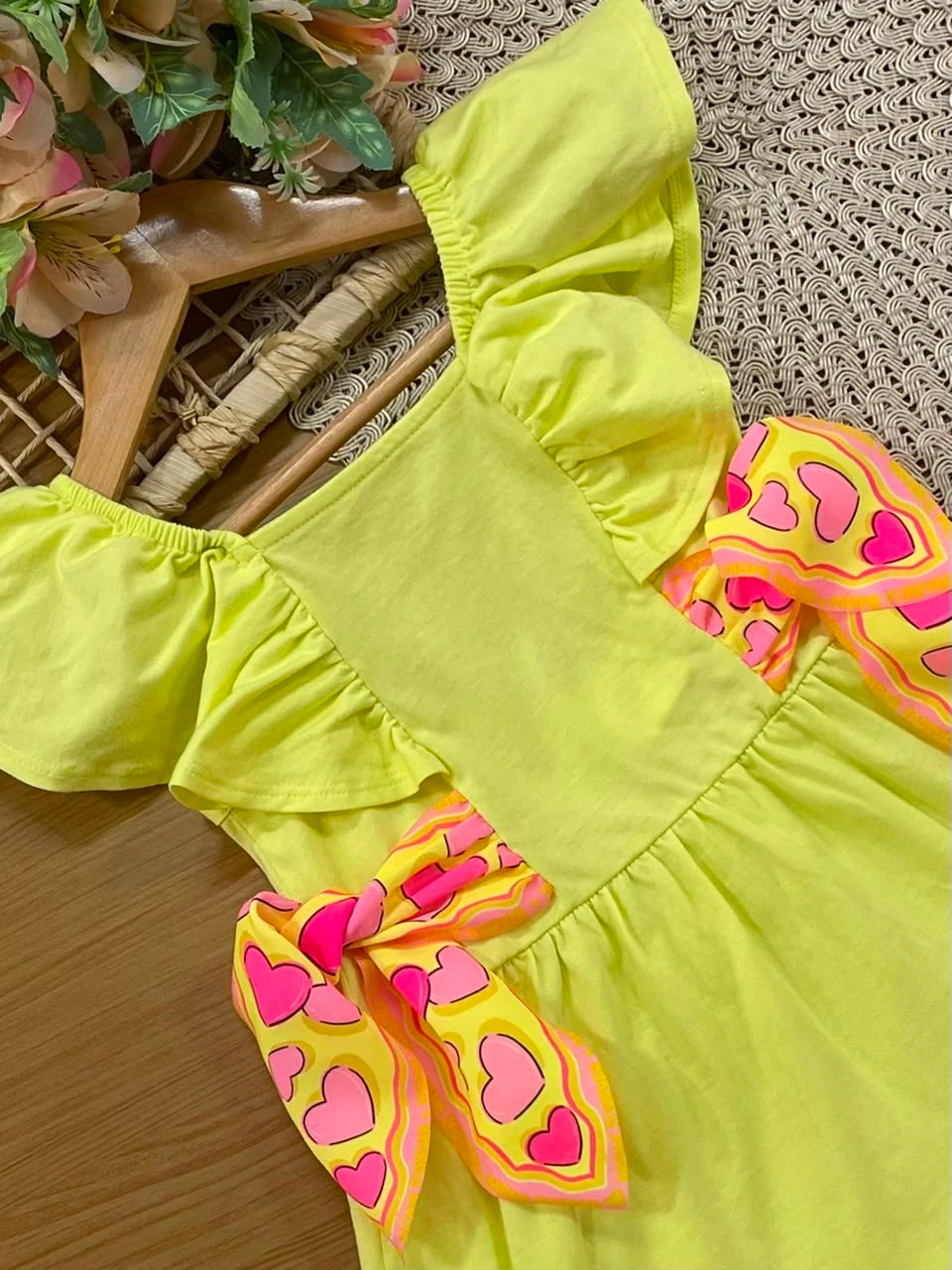 Vestido Infantil Momi Amarelo com Lacinho Corções