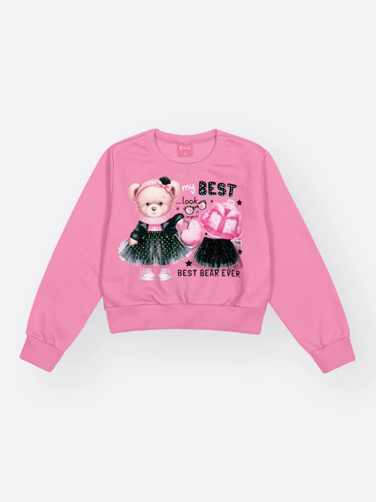 Conjunto Infantil Cinti Inverno com Calça Preta e Moletom Flanelado Ursinha Best