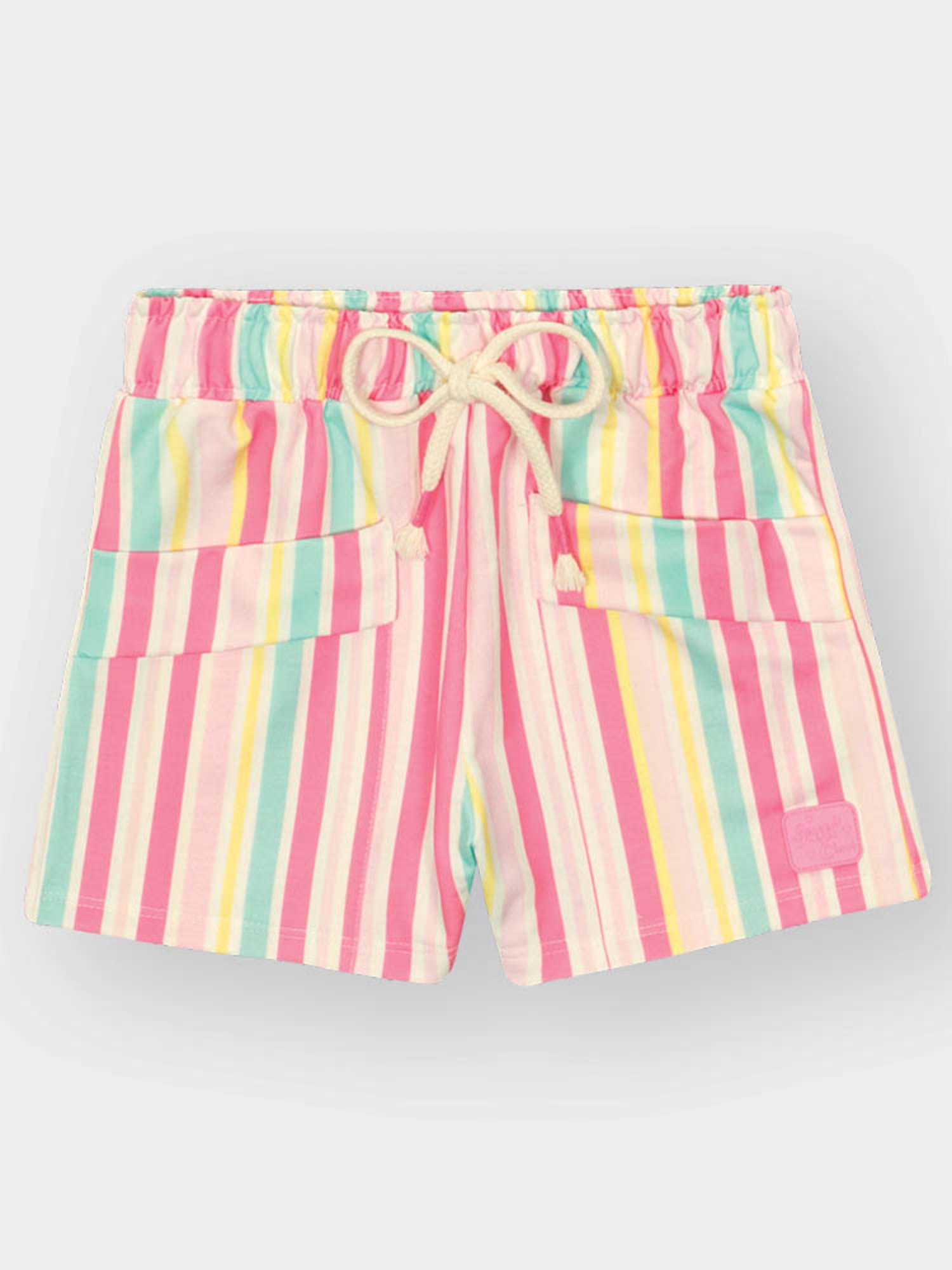 Conjunto Infantil Cinti Verão com Shorts Colorido e Blusa Branca Rosquinha