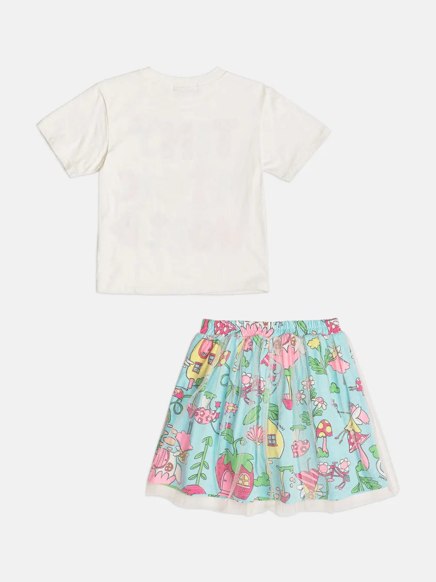 Conjunto Infantil Menina Bimbi Saia em Tule e Blusa Jardim das Fadas