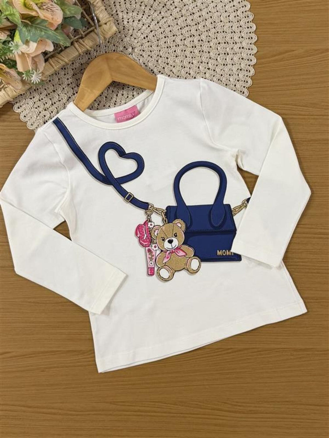 Conjunto Infantil Momi Inverno com Calça Legging e Blusa Manga Longa Ursinha Chaveiro