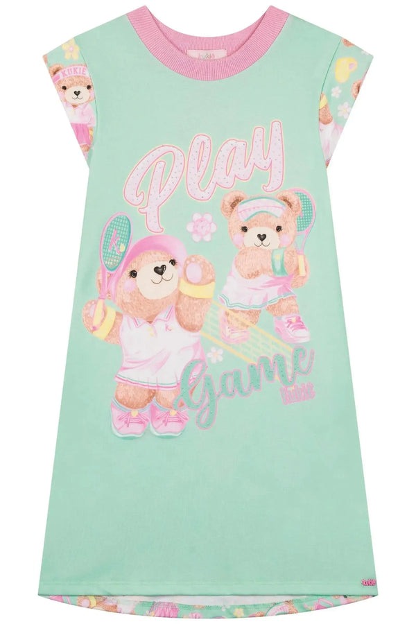 Vestido Infantil Kukiê Verão Verde Ursinhas Tênista