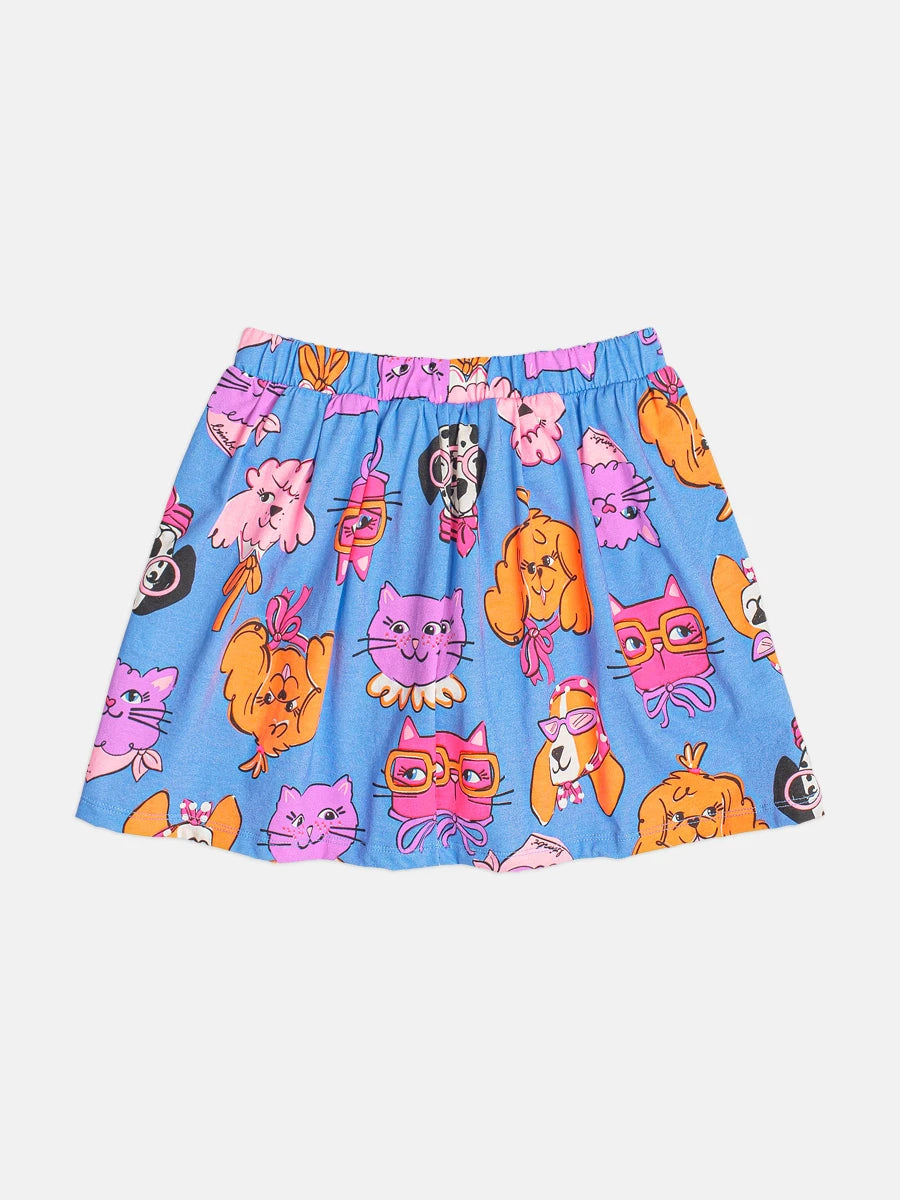 Conjunto Infantil Menina Bimbi com Saia Azul e Blusa Cachorrinha e Gatinha