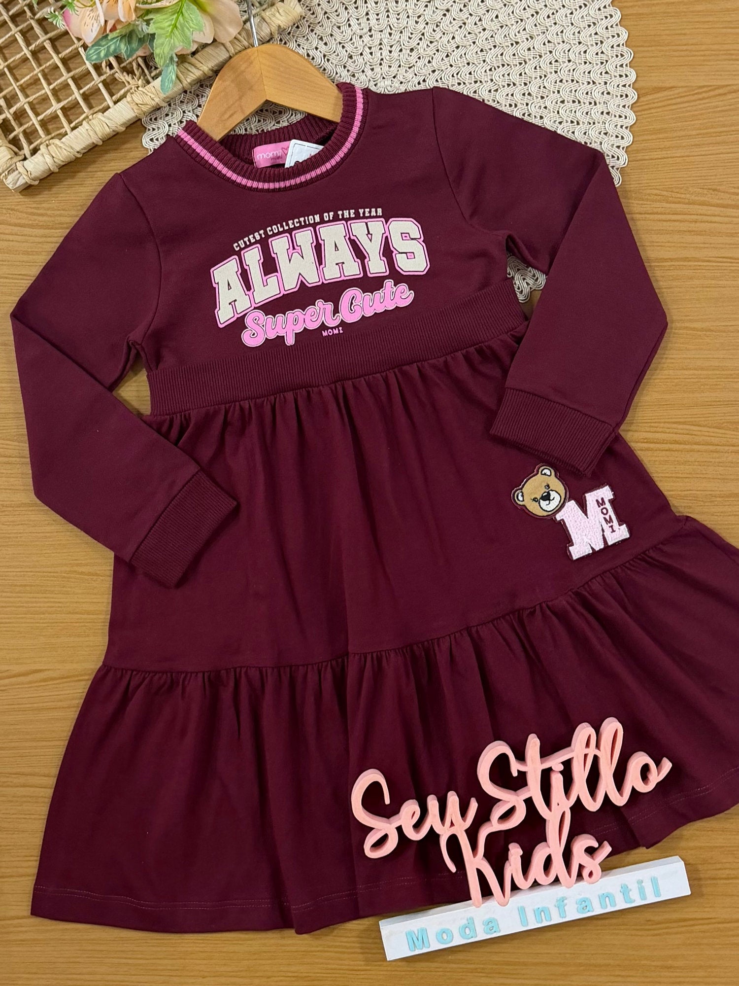 Vestido Infantil Momi Inverno Vinho Always Super Cute