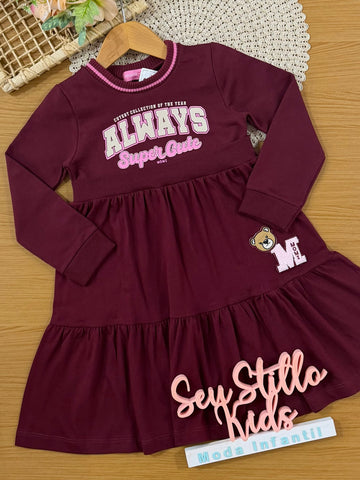 Vestido Infantil Momi Inverno Vinho Always Super Cute