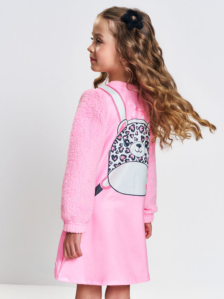 Vestido Infantil Cinti Inverno Flanelado Rosa Mochilinha