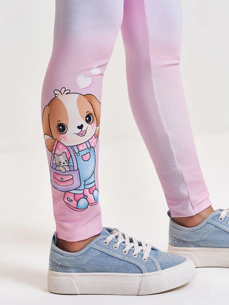 Conjunto Infantil Cinti Verão com Calça Legging Rosa e Blusa Cachorrinhos